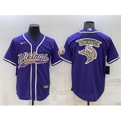 Men Minnesota Vikings Purple Team Big Logo With Patch Cool Base Stitched Baseball Jersey