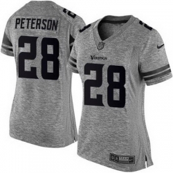 Nike Vikings #28 Adrian Peterson Gray Womens Stitched NFL Limited Gridiron Gray Jersey