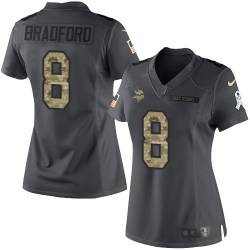 Nike Vikings #8 Sam Bradford Black Womens Stitched NFL Limited 2016 Salute To Service Jersey