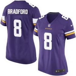 Nike Vikings #8 Sam Bradford Purple Team Color Women Stitched NFL Elite Jersey