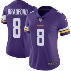 Nike Vikings #8 Sam Bradford Purple Team Color Womens Stitched NFL Vapor Untouchable Limited Jersey