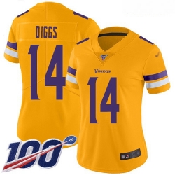 Vikings #14 Stefon Diggs Gold Women Stitched Football Limited Inverted Legend 100th Season Jersey