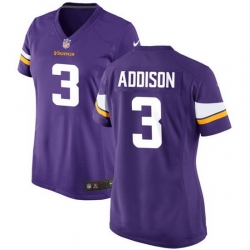 Women Minnesota Vikings 3 Jordan Addison Purple 2023 Draft Stitched Game Jersey