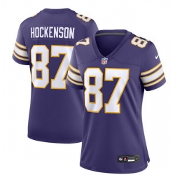 Women Minnesota Vikings 87 T J  Hockenson Purple 2023 Stitched Game Jersey  Run Small