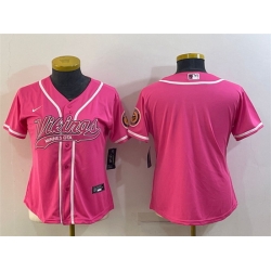 Women Minnesota Vikings Blank Pink With Patch Cool Base Stitched Baseball Jersey