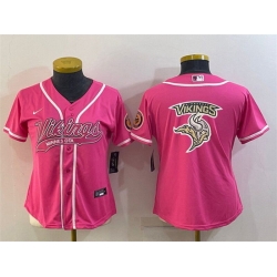 Women Minnesota Vikings Pink Team Big Logo With Patch Cool Base Stitched Baseball Jersey