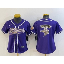 Women Minnesota Vikings Purple Team Big Logo With Patch Cool Base Stitched Baseball Jersey