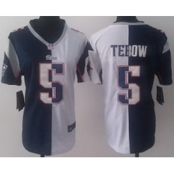 Women Nike New England Patriots 5 Tim Tebow Blue White Split NFL Jerseys