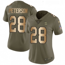 Womens Nike Minnesota Vikings 28 Adrian Peterson Limited OliveGold 2017 Salute to Service NFL Jersey