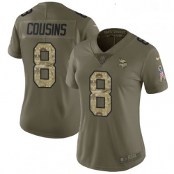 Womens Nike Minnesota Vikings 8 Kirk Cousins Limited Olive Camo 2017 Salute to Service NFL Jersey