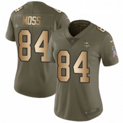 Womens Nike Minnesota Vikings 84 Randy Moss Limited OliveGold 2017 Salute to Service NFL Jersey
