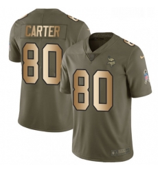 Youth Nike Minnesota Vikings 80 Cris Carter Limited OliveGold 2017 Salute to Service NFL Jersey