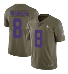 Youth Nike Vikings #8 Sam Bradford Olive Stitched NFL Limited 2017 Salute to Service Jersey