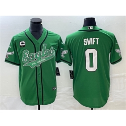 Men Philadelphia Eagles 0 D u2019andre Swift Green With C Patch Cool Base Stitched Baseball Jersey