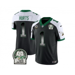Men Philadelphia Eagles 1 Jalen Hurts Black White 2023 F U S E  With 3 Star C Patch Throwback Vapor Untouchable Limited Stitched Football Jersey