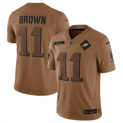 Men Philadelphia Eagles 11 A  J  Brown 2023 Brown Salute To Service Limited Stitched Football Jersey