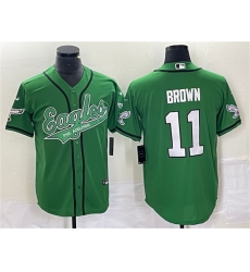 Men Philadelphia Eagles 11 A  J  Brown Green Cool Base Stitched Baseball Jersey