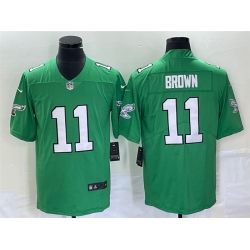 Men Philadelphia Eagles 11 A  J  Brown Green Stitched Football Jersey