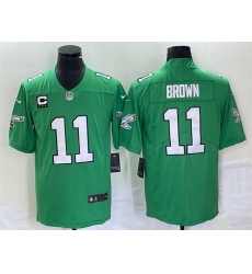 Men Philadelphia Eagles 11 A  J  Brown Green With C Patch Stitched Football Jersey