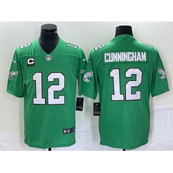 Men Philadelphia Eagles 12 Randall Cunningham Green With C Patch Stitched Football Jersey