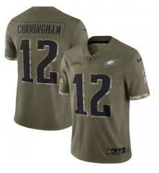 Men Philadelphia Eagles 12 Randall Cunningham Olive 2022 Salute To Service Limited Stitched Jersey