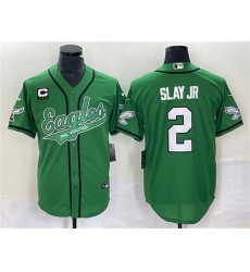 Men Philadelphia Eagles 2 Darius Slay JR Green With C Patch Cool Base Stitched Baseball Jersey