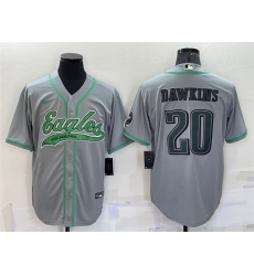 Men Philadelphia Eagles 20 Brian Dawkins Grey With Patch Cool Base Stitched Baseball Jersey