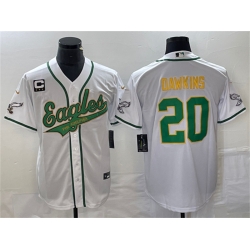 Men Philadelphia Eagles 20 Brian Dawkins White Gold With C Patch Cool Base Stitched Baseball Jersey