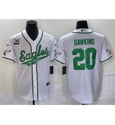 Men Philadelphia Eagles 20 Brian Dawkins White With C Patch Cool Base Stitched Baseball Jersey