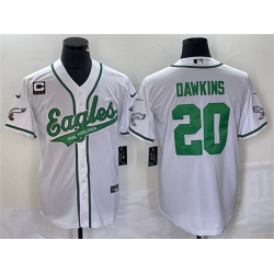 Men Philadelphia Eagles 20 Brian Dawkins White With C Patch Cool Base Stitched Baseball Jersey