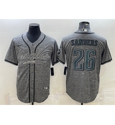 Men Philadelphia Eagles 26 Miles Sanders Gray With Patch Cool Base Stitched Baseball Jersey