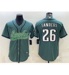 Men Philadelphia Eagles 26 Miles Sanders Green With Patch Cool Base Stitched Baseball Jersey
