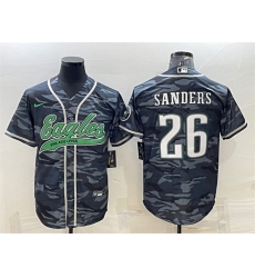 Men Philadelphia Eagles 26 Miles Sanders Grey Camo With Patch Cool Base Stitched Baseball Jersey