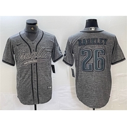 Men Philadelphia Eagles 26 Saquon Barkley Gray Cool Base Baseball Stitched Jersey