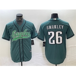 Men Philadelphia Eagles 26 Saquon Barkley Green Cool Base Baseball Stitched Jersey