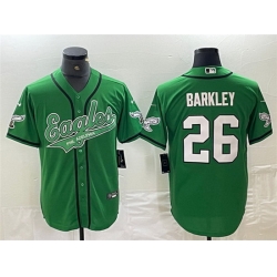 Men Philadelphia Eagles 26 Saquon Barkley Green Cool Base Stitched Baseball Jersey