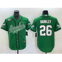 Men Philadelphia Eagles 26 Saquon Barkley Green With 3 star C Patch Cool Base Baseball Stitched Jersey