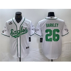 Men Philadelphia Eagles 26 Saquon Barkley White With 3 star C Patch Cool Base Baseball Stitched Jerseys