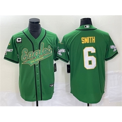 Men Philadelphia Eagles 6 DeVonta Smith Green Gold With C Patch Cool Base Stitched Baseball Jersey