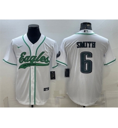 Men Philadelphia Eagles 6 DeVonta Smith White With Patch Cool Base Stitched Baseball Jersey