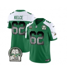 Men Philadelphia Eagles 62 Jason Kelce Green White 2023 F U S E  With 4 Star C Patch Throwback Vapor Untouchable Limited Stitched Football Jersey