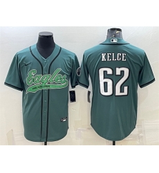 Men Philadelphia Eagles 62 Jason Kelce Green With Patch Cool Base Stitched Baseball Jersey