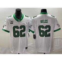 Men Philadelphia Eagles 62 Jason Kelce White 2023 F U S E With C Patch Vapor Untouchable Stitched Football Jersey