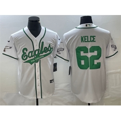 Men Philadelphia Eagles 62 Jason Kelce White Cool Base Stitched Baseball Jersey