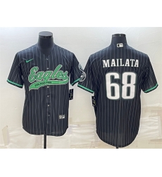 Men Philadelphia Eagles 68 Jordan Mailata Black With Patch Cool Base Stitched Baseball Jerseys