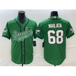 Men Philadelphia Eagles 68 Jordan Mailata Green Cool Base Stitched Baseball Jersey