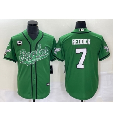 Men Philadelphia Eagles 7 Haason Reddick Green With C Patch Cool Base Stitched Baseball Jersey