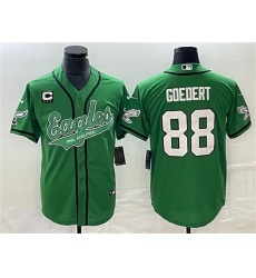 Men Philadelphia Eagles 88 Dallas Goedert Green With C Patch Cool Base Stitched Baseball Jersey