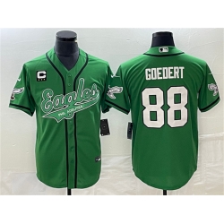 Men Philadelphia Eagles 88 Dallas Goedert Green With C Patch Cool Base Stitched Baseball Jersey