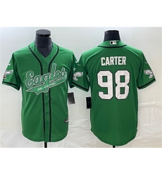 Men Philadelphia Eagles 98 Jalen Carter Green Cool Base Stitched Baseball Jersey